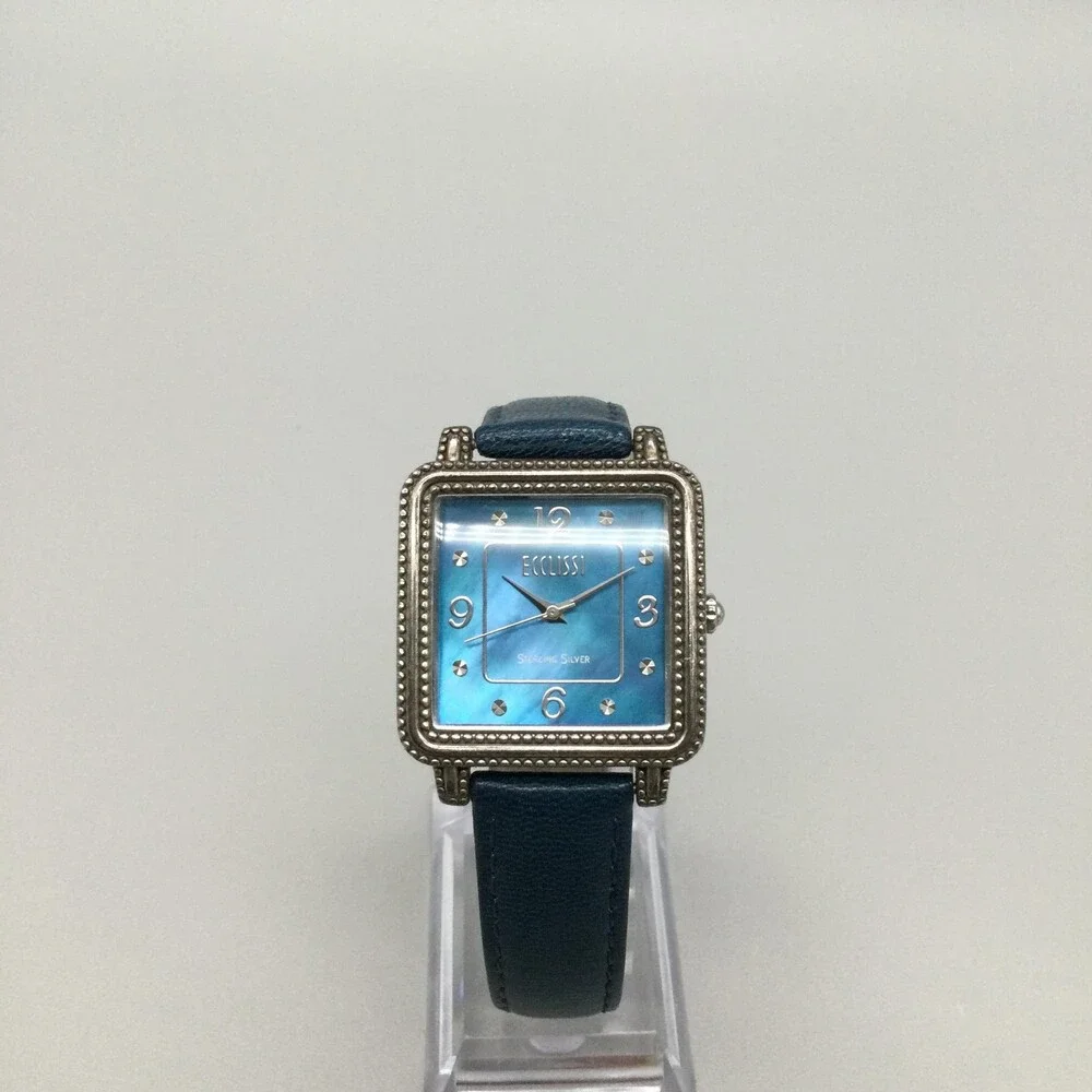 Ecclissi Womens Watch 30mm Blue Dial Sterling Silver Blue Leather New Battery